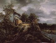 Jacob van Ruisdael Brick Bridge with a Sluice oil painting artist
